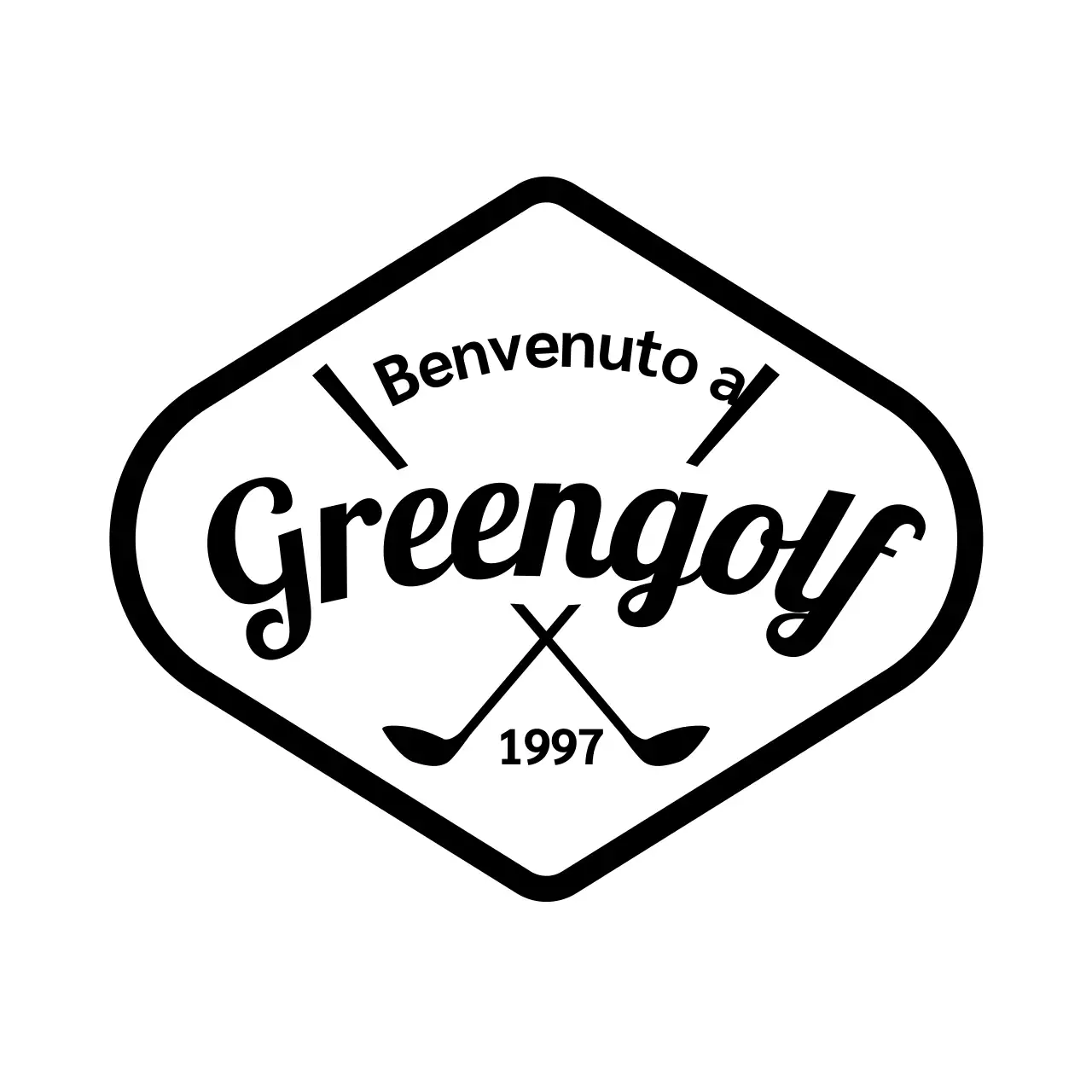 Concetto semplice di mazza da golf con logo del golf e scrittura a mano
