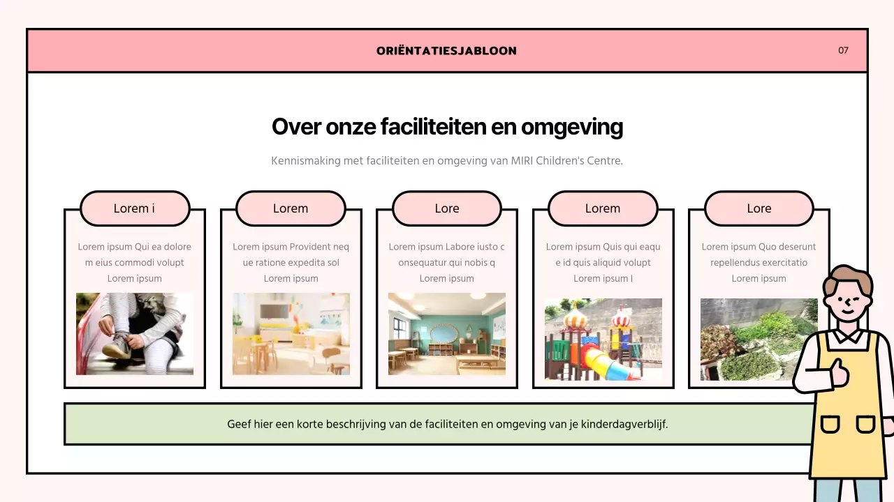 Een eenvoudige roze en limoengroene oriëntatiebrief voor een kinderdagverblijf