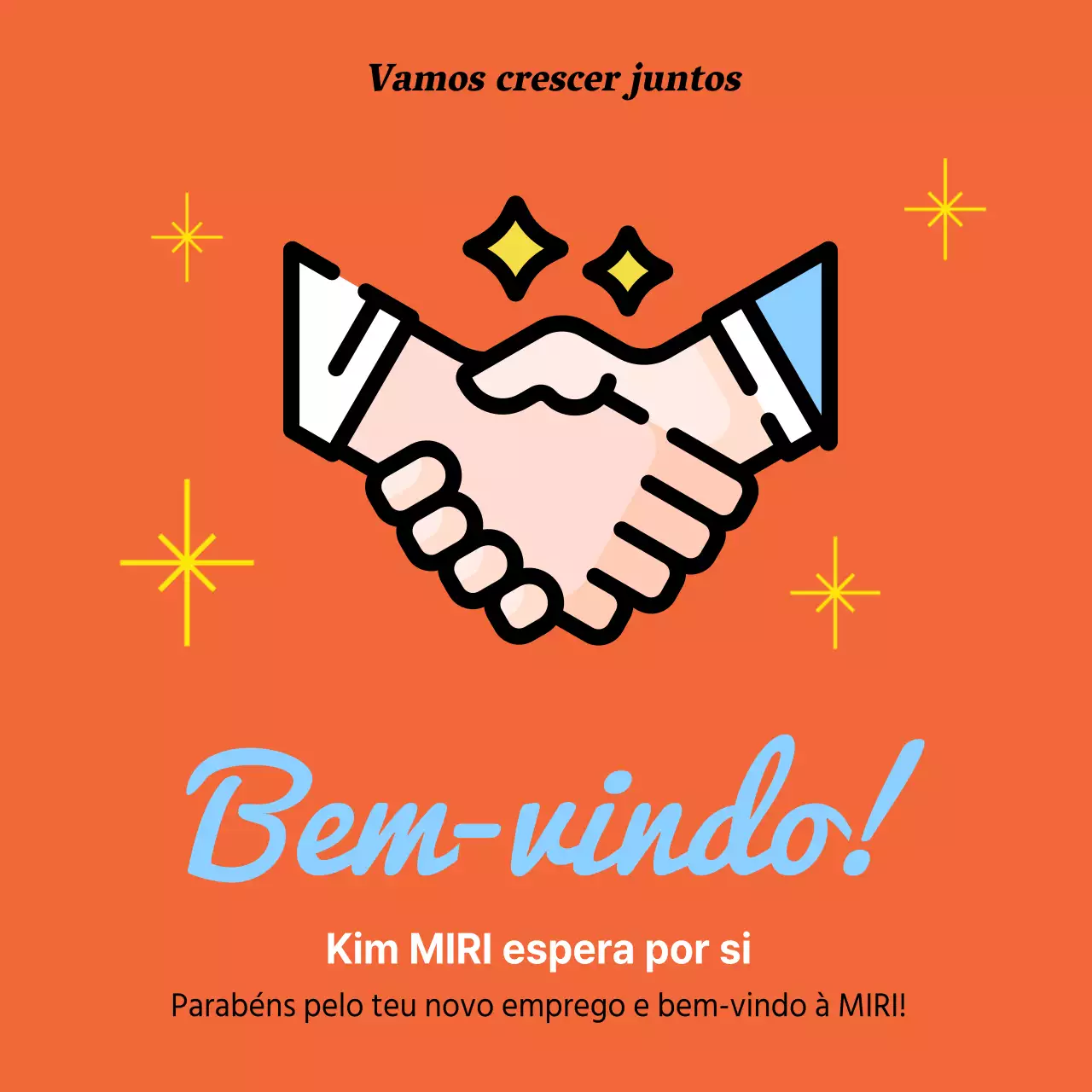 Um anúncio de boas-vindas simples em laranja e azul claro