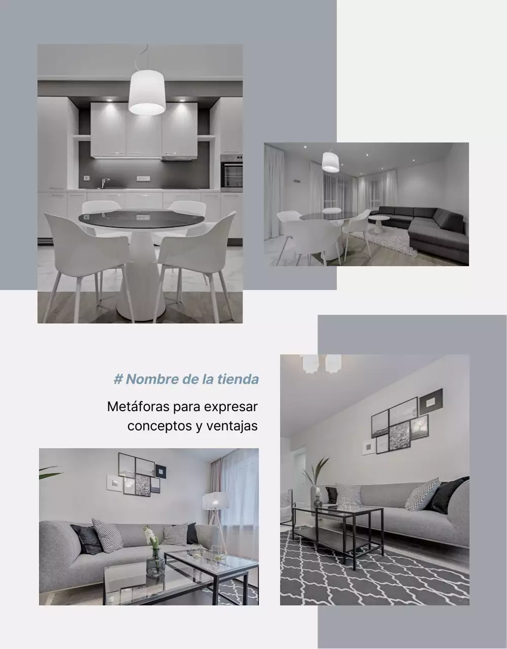 Promocionar productos para vender muebles sencillos grises y azules