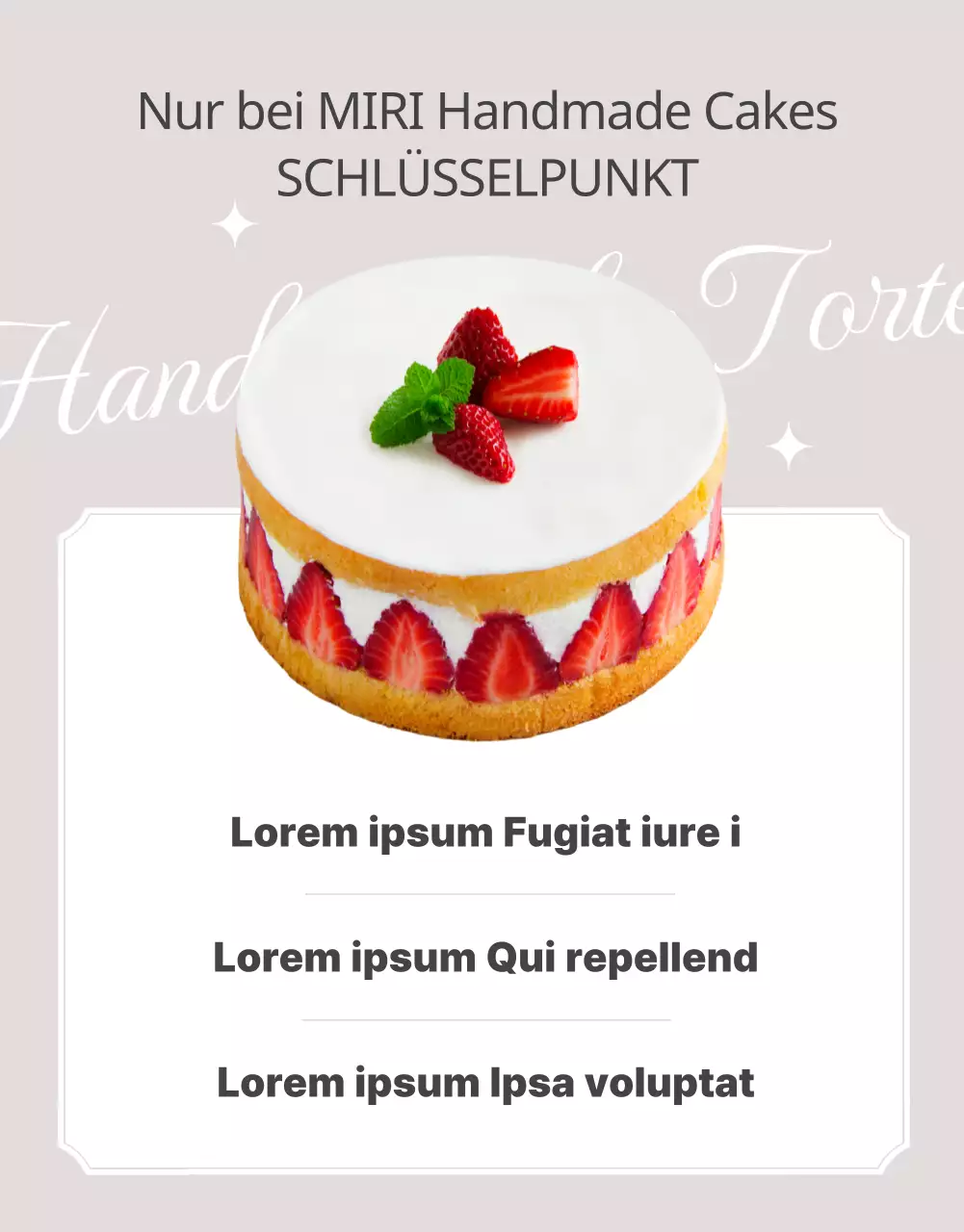 Werbung für eine klassische Bäckertorte in Beige