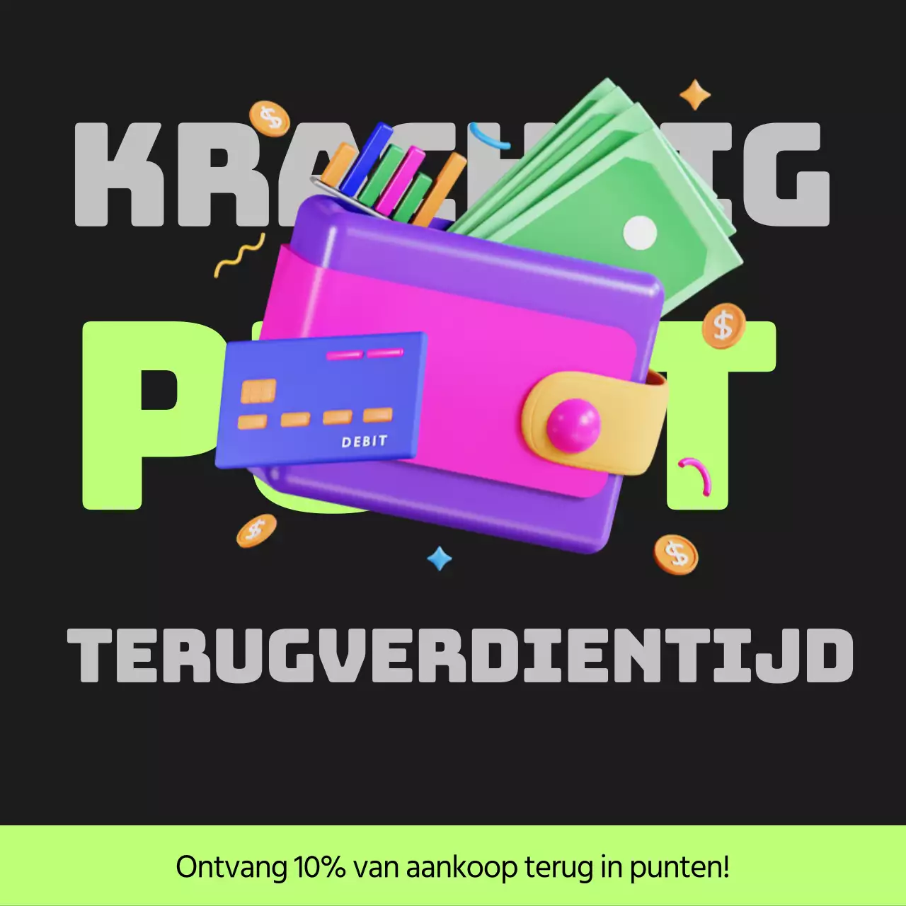 Cyberpunk points payback post in zwart en limoengroen