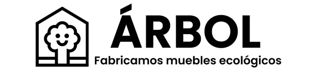 Diseño corporativo de muebles en color con logotipo de marca que representa un árbol en una casa