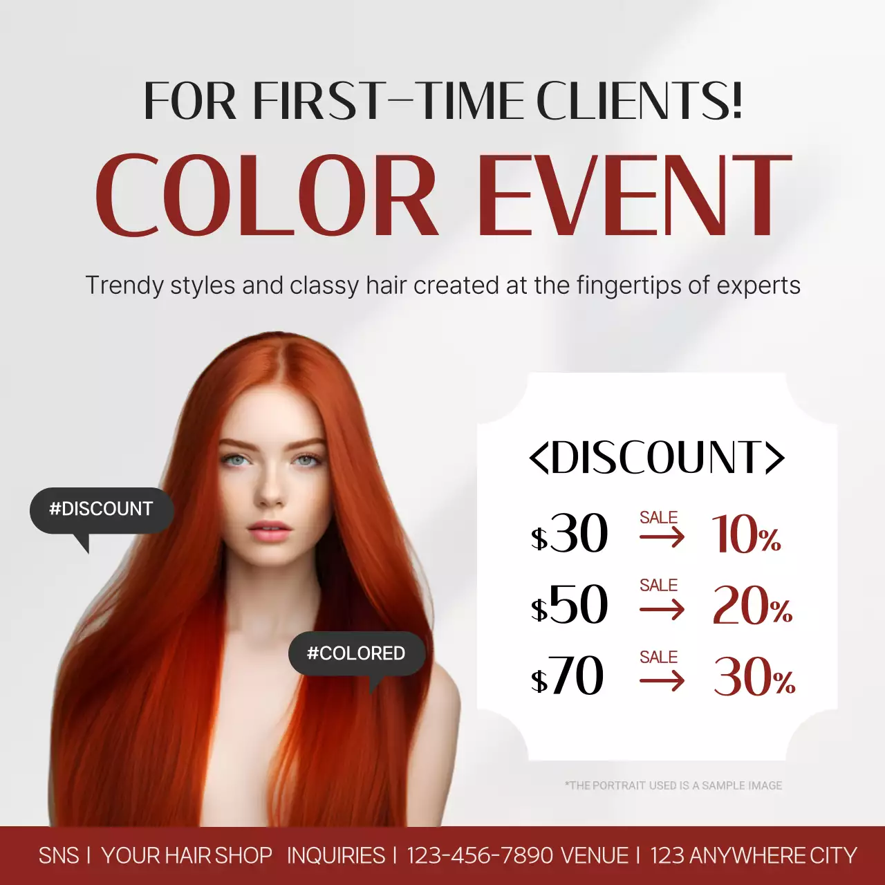 레드 트렌디 헤어 프로모션 소셜 미디어 게시물