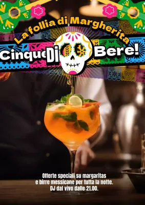 Pubblicità per evento bar Cinco Mayo kitsch verde e arancione