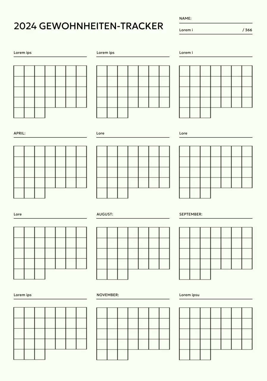 Entwerfen Sie einen jährlichen Gewohnheits-Tracker, den Sie jeden Monat abhaken können