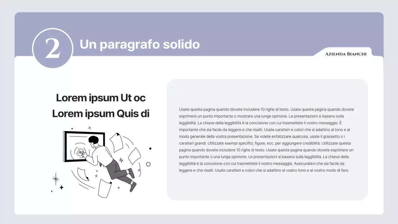 Testo semplice in malva e grigio, con molto spazio per scrivere