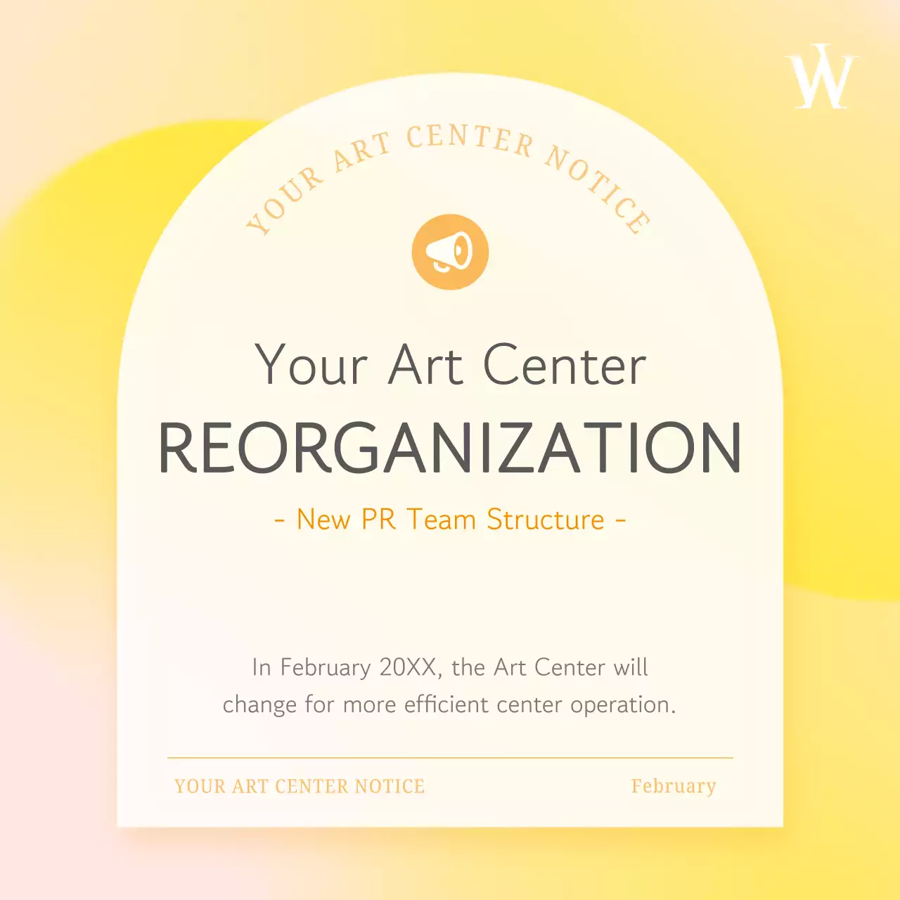 Announcement of modern administrative reorganization in yellow and gray
