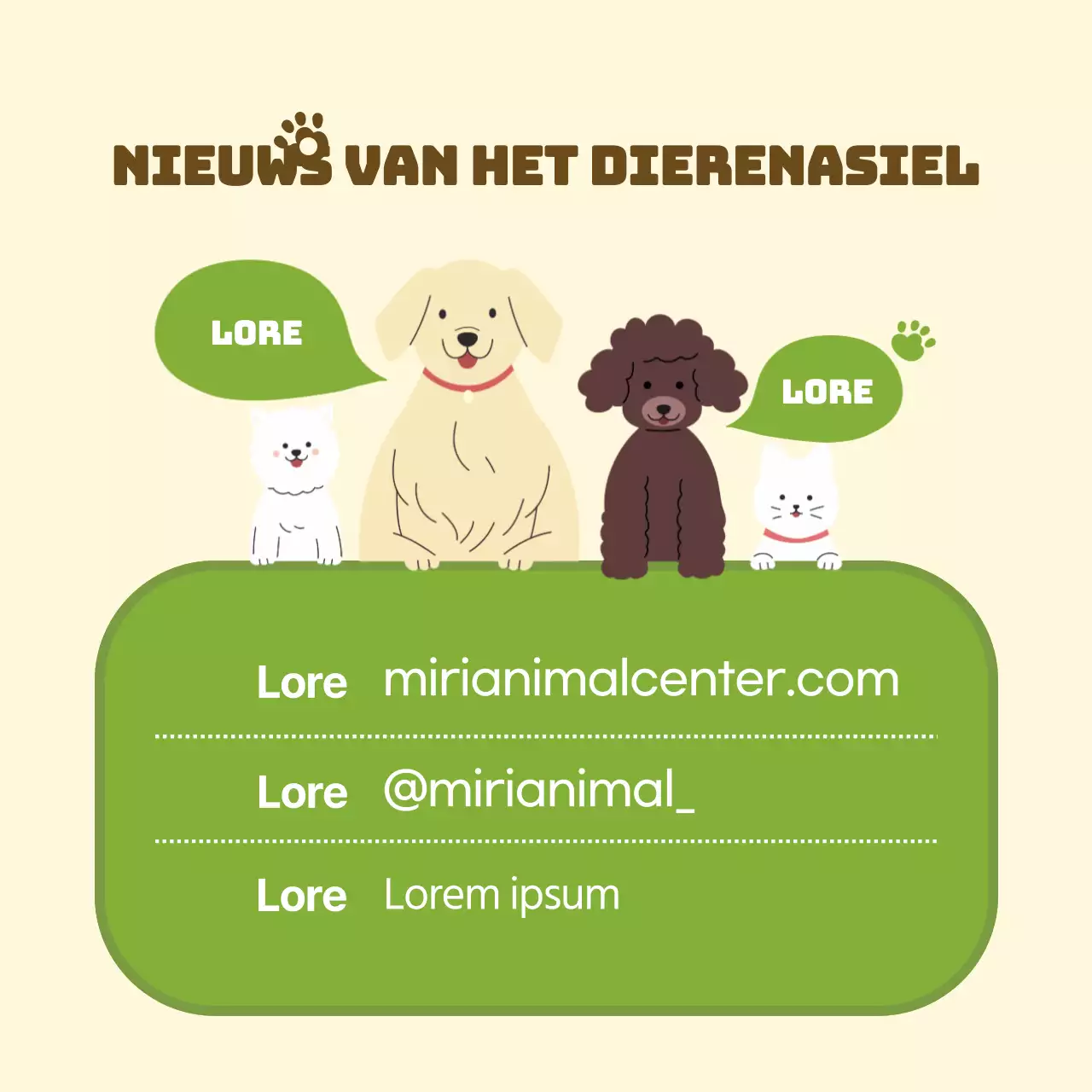 Promoot het gele en groene adoptiecentrum voor huisdieren.