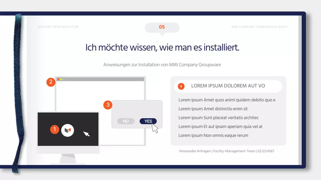 Einfache blaue und orangefarbene Schulungsunterlagen für die Einarbeitung neuer Mitarbeiter