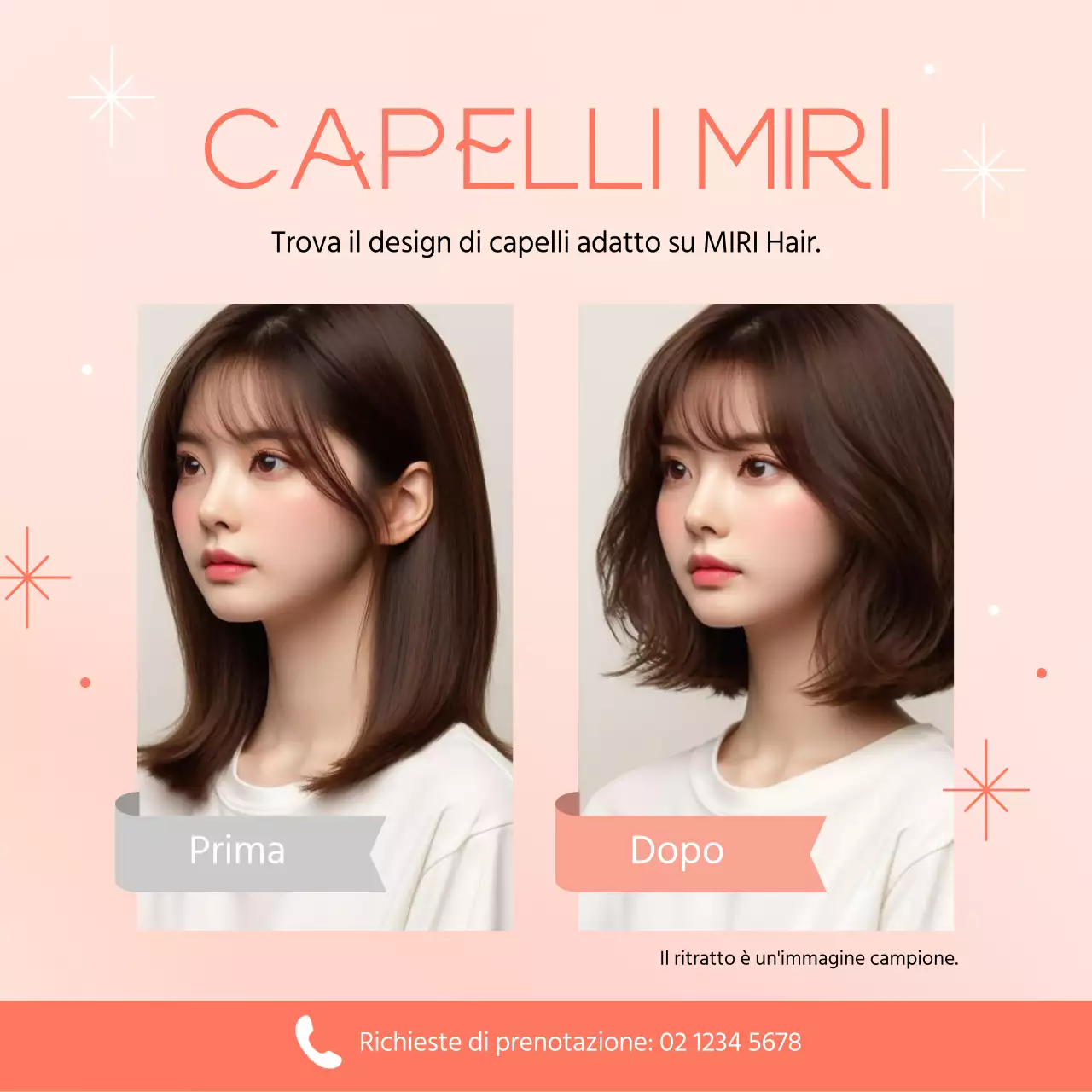 Un moderno manifesto promozionale per saloni in arancione e rosa