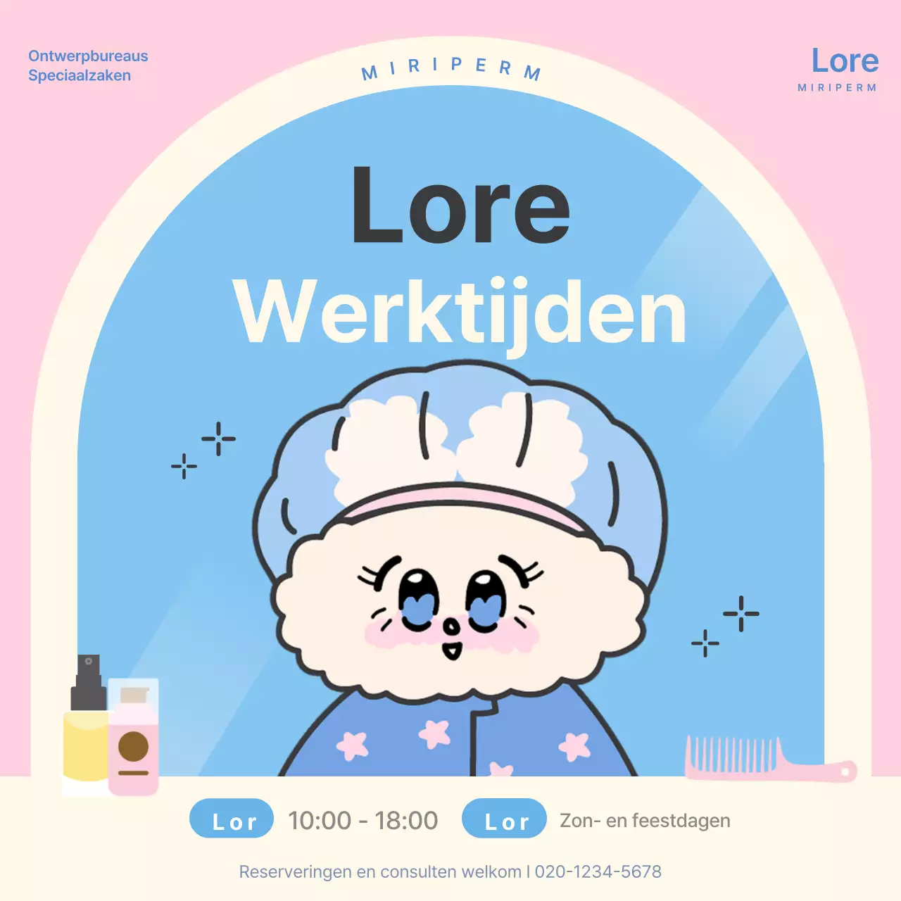 Promoot de openingstijden van je salon in lichtblauw en roze