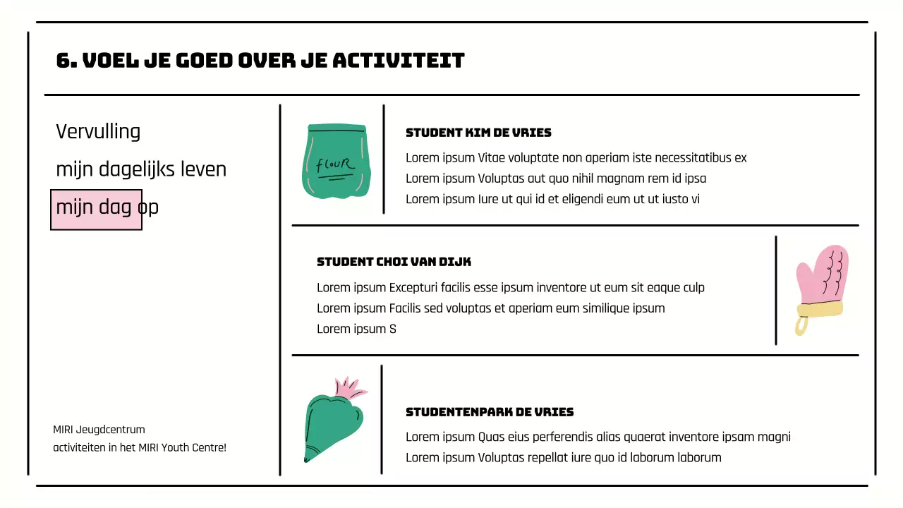 Presentatie van een mooie roze activiteit in een jeugdcentrum