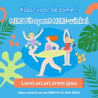 Promoot tropische zomersportevenementen in blauw en oranje