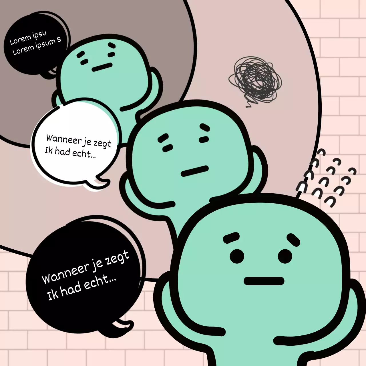 Advertentie van één pagina met tekstballonnetjes met munttekens