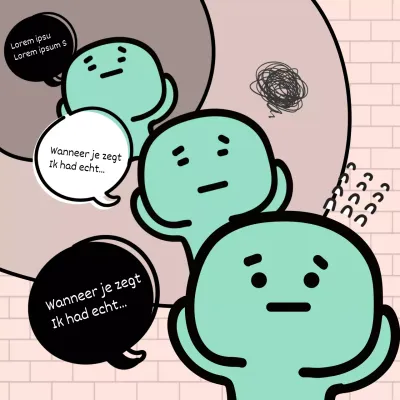 Advertentie van één pagina met tekstballonnetjes met munttekens