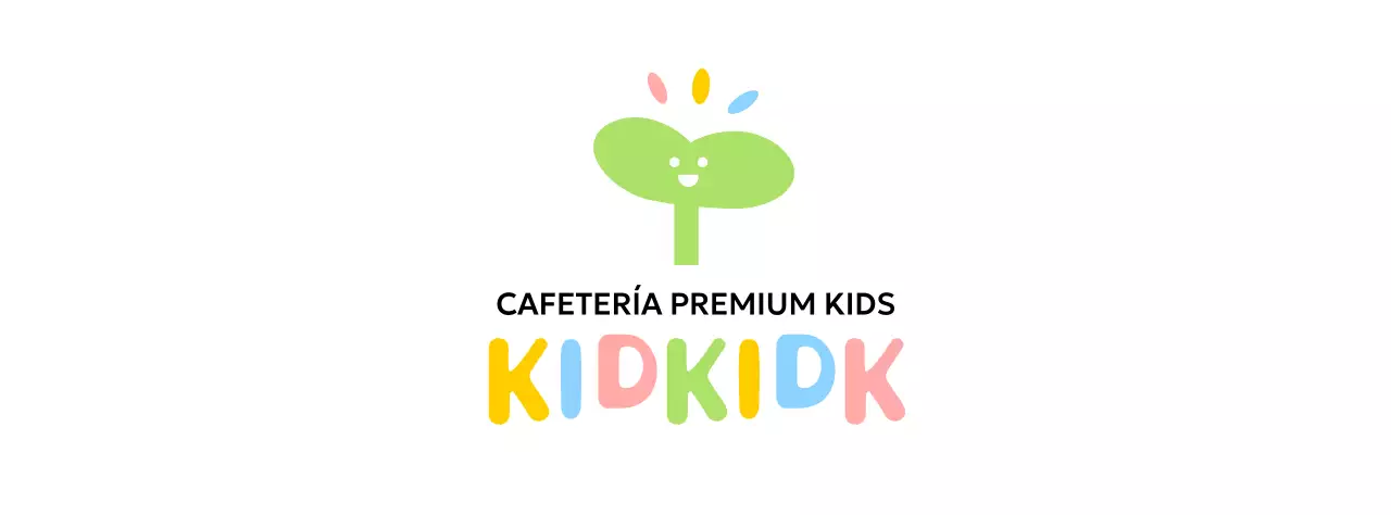 Diseño en color de cafetería infantil con icono de capullo sonriente