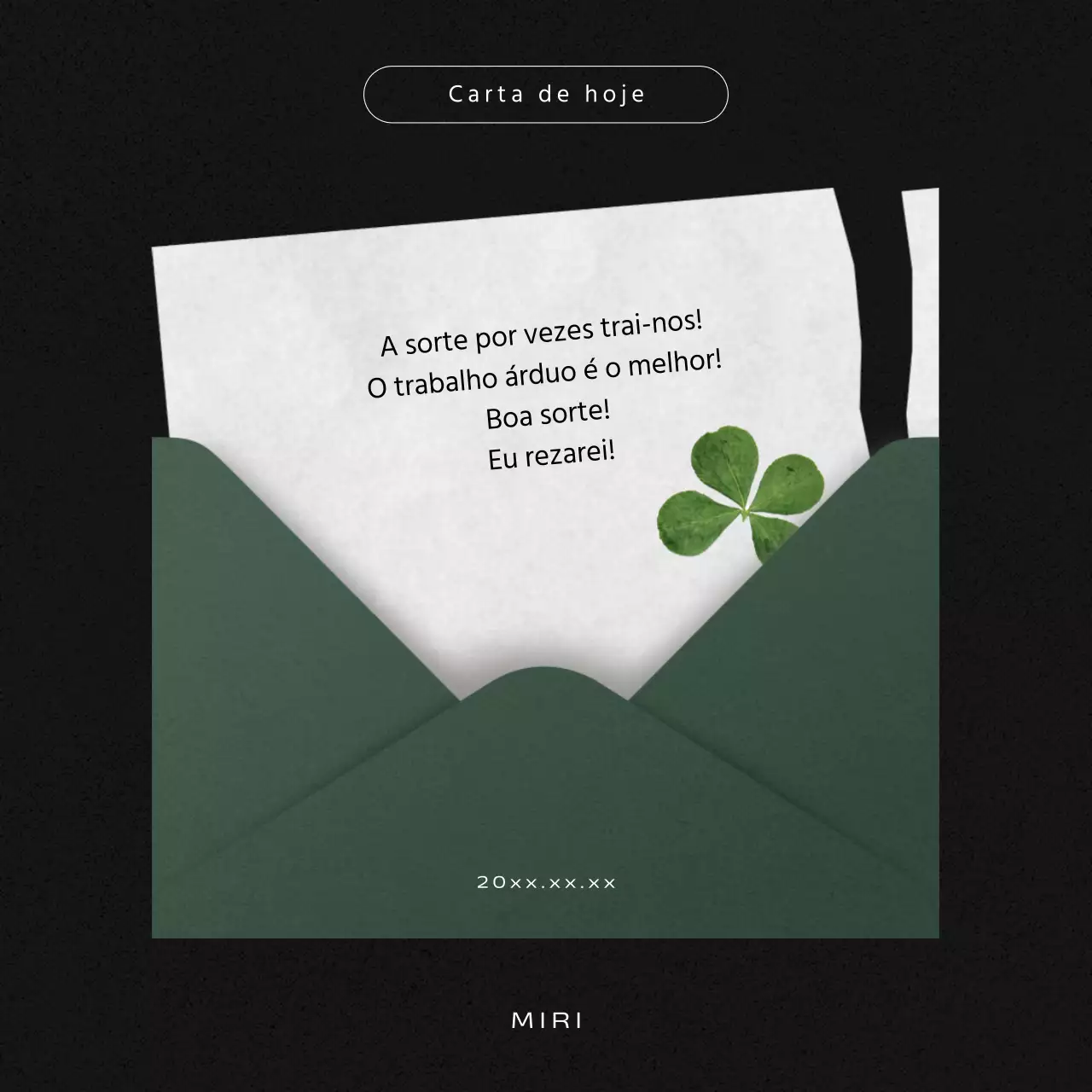 Carta sentimental a preto e verdeEscrever uma carta sentimental minimalista