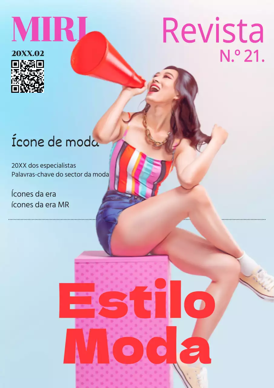 Capa de revista de moda kitsch em cor-de-rosa e azul claro