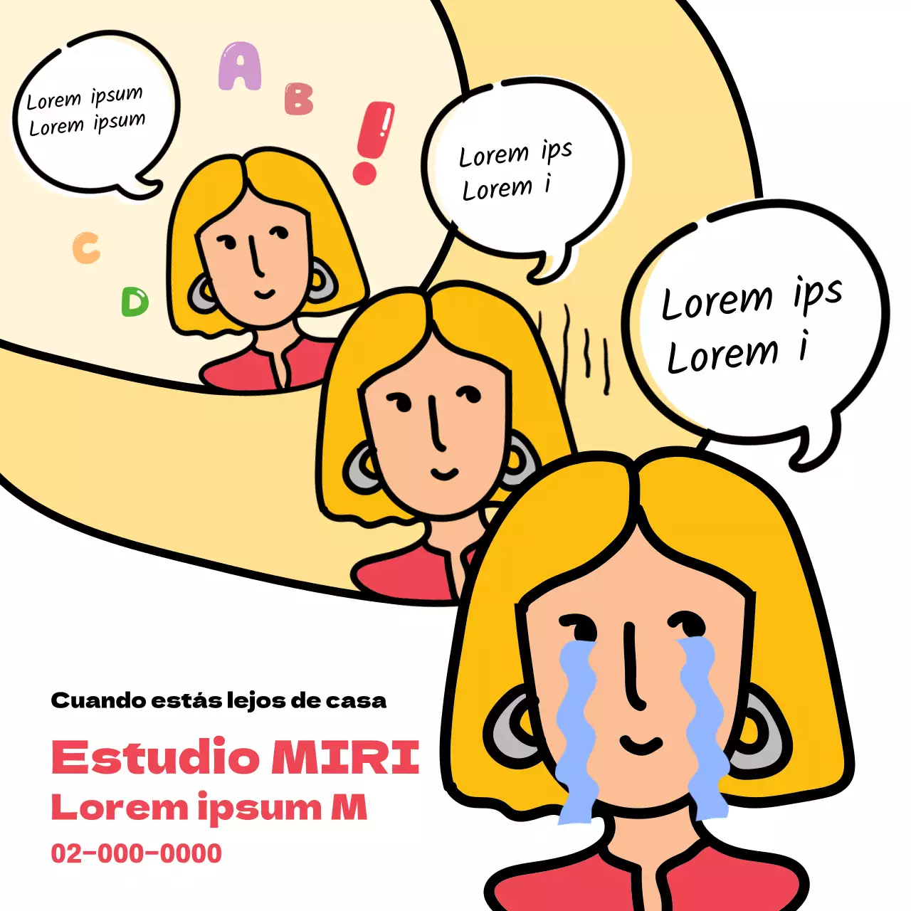 Un anuncio de una sola página con texto rojo, fondo blanco y un simpático bocadillo.