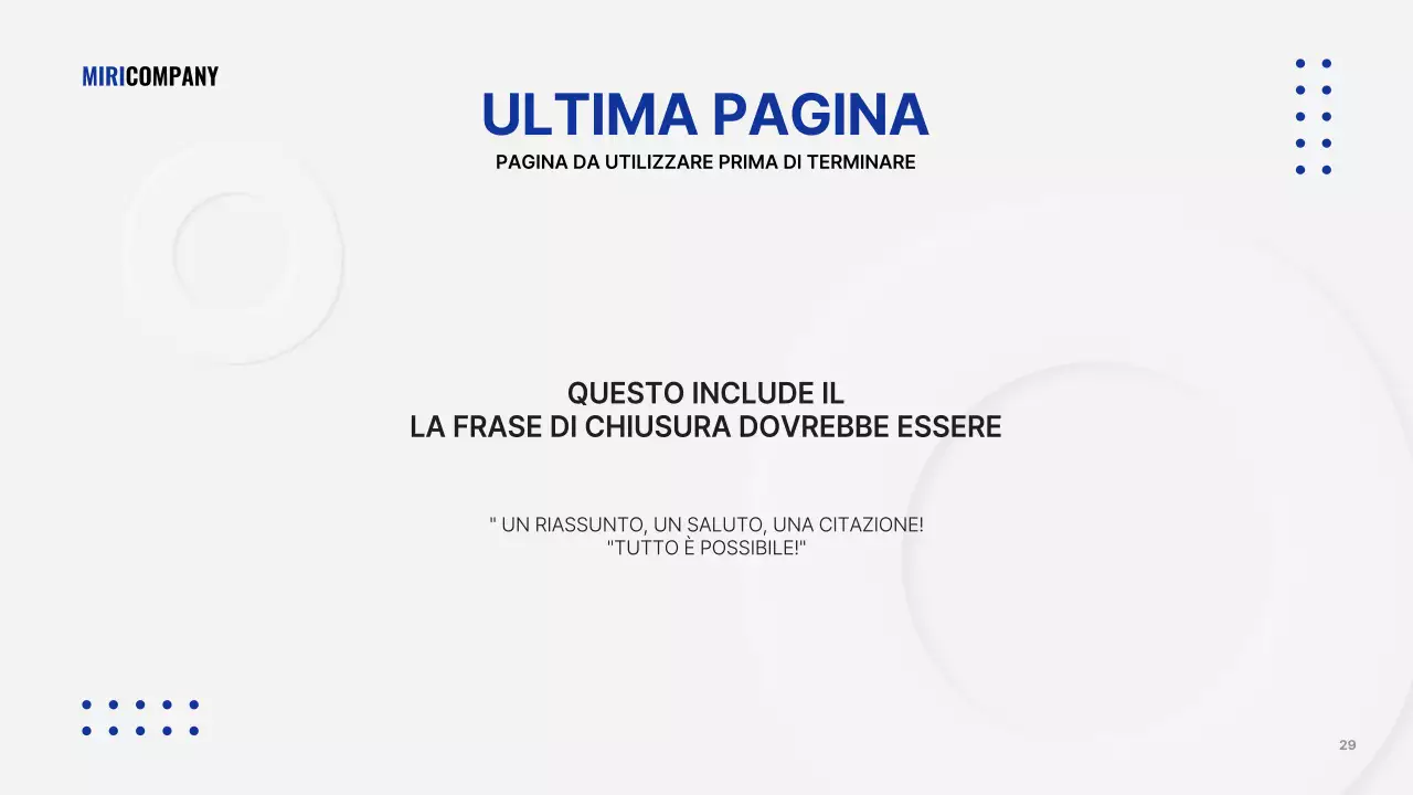 Presentazione aziendale minimalista in bianco e blu navy