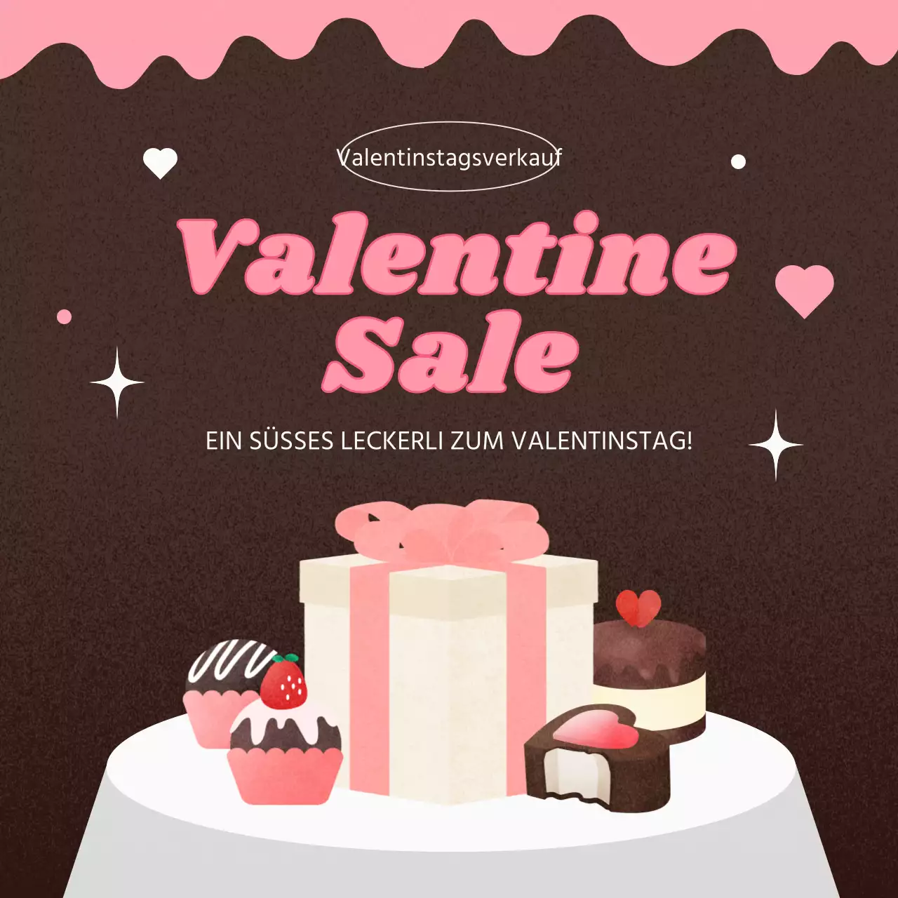 Kitschige Anzeige zum Valentinstag in Rosa und Braun