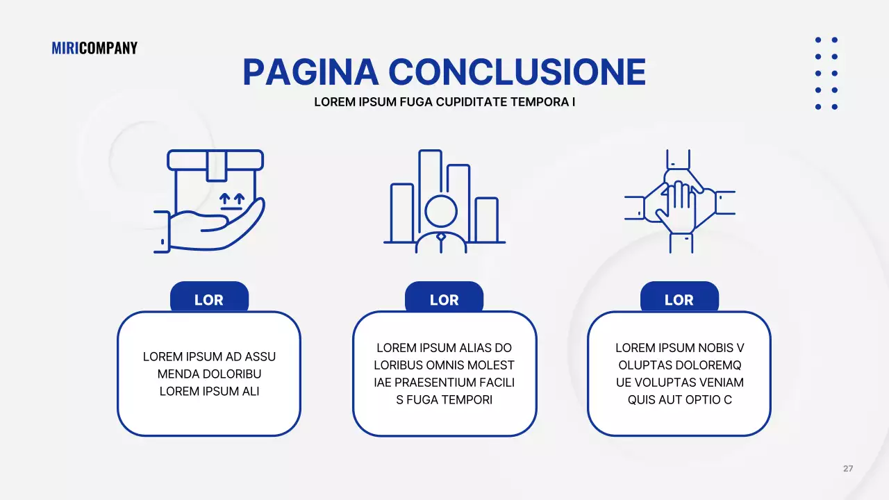 Presentazione aziendale minimalista in bianco e blu navy