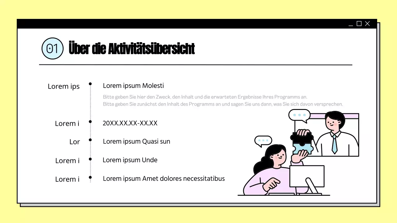 Ein Überblick über die Aktivitäten in den gelben Gemeindezentren in der Präsentation