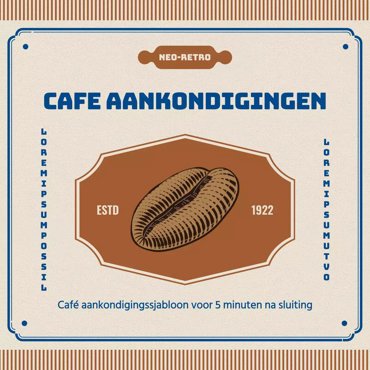 Retro café aankondiging in bruin en blauw