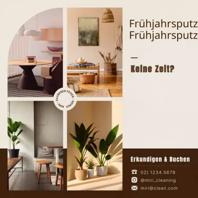 Werbung für ein modernes Reinigungsunternehmen in Beige und Braun
