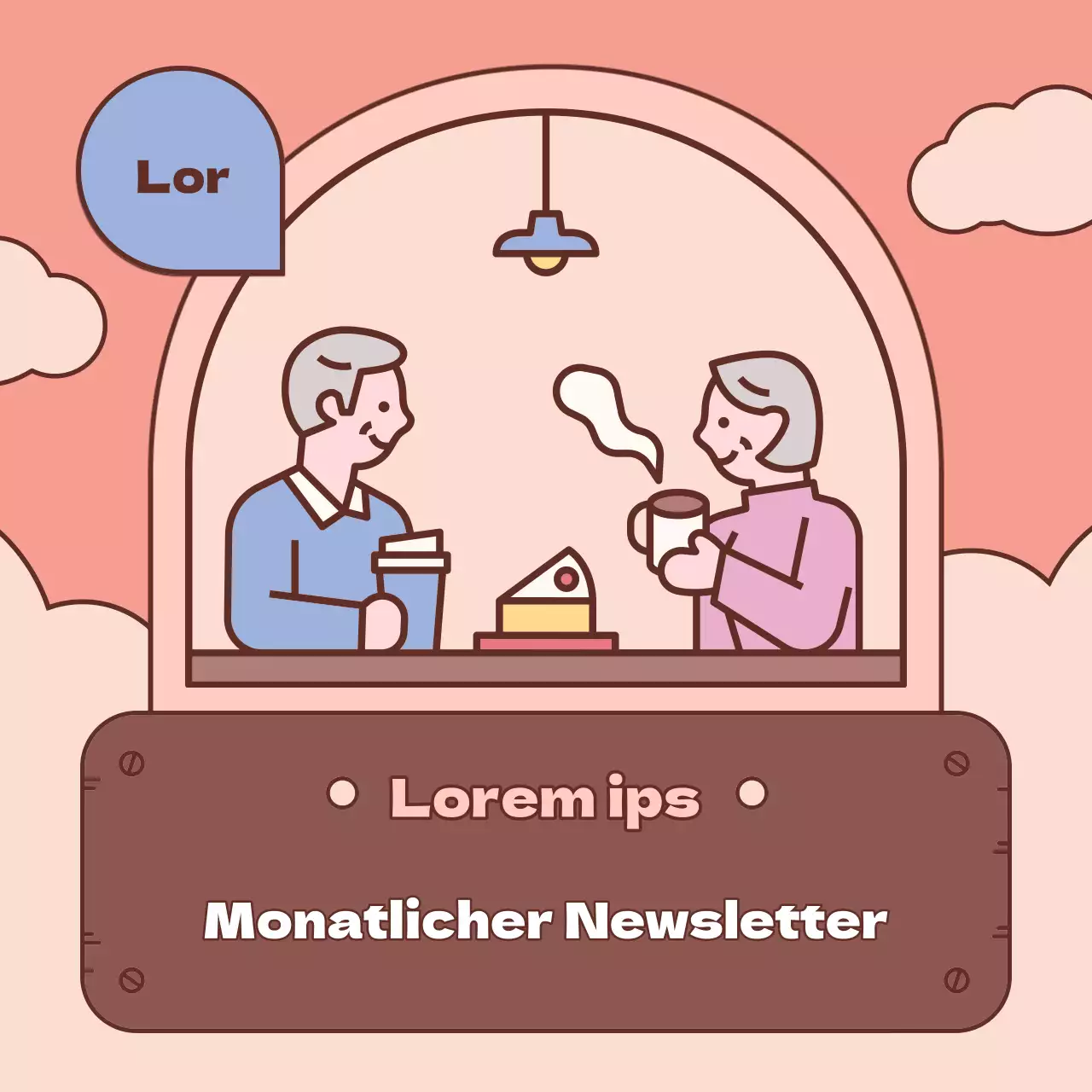 Ein einfaches braunes und rosafarbenes monatliches Rundschreiben des Sozialamtes