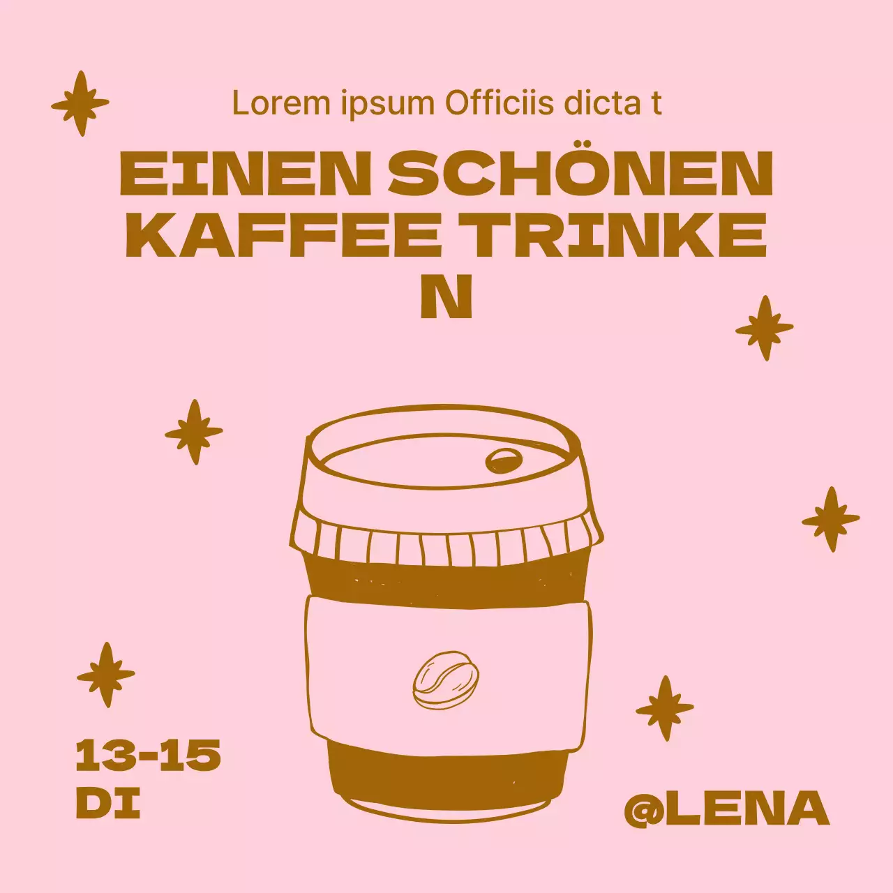 Eine Pop-Art-Kollektion von Café-Ankündigungen in Braun und Rosa Newsletter