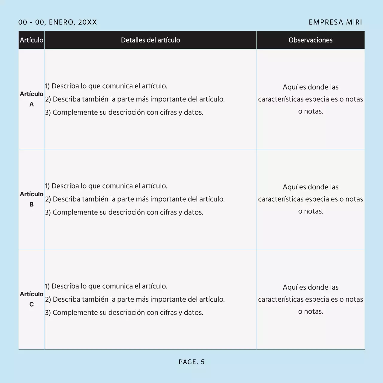 Una plantilla sencilla y despejada en azul claro y gris