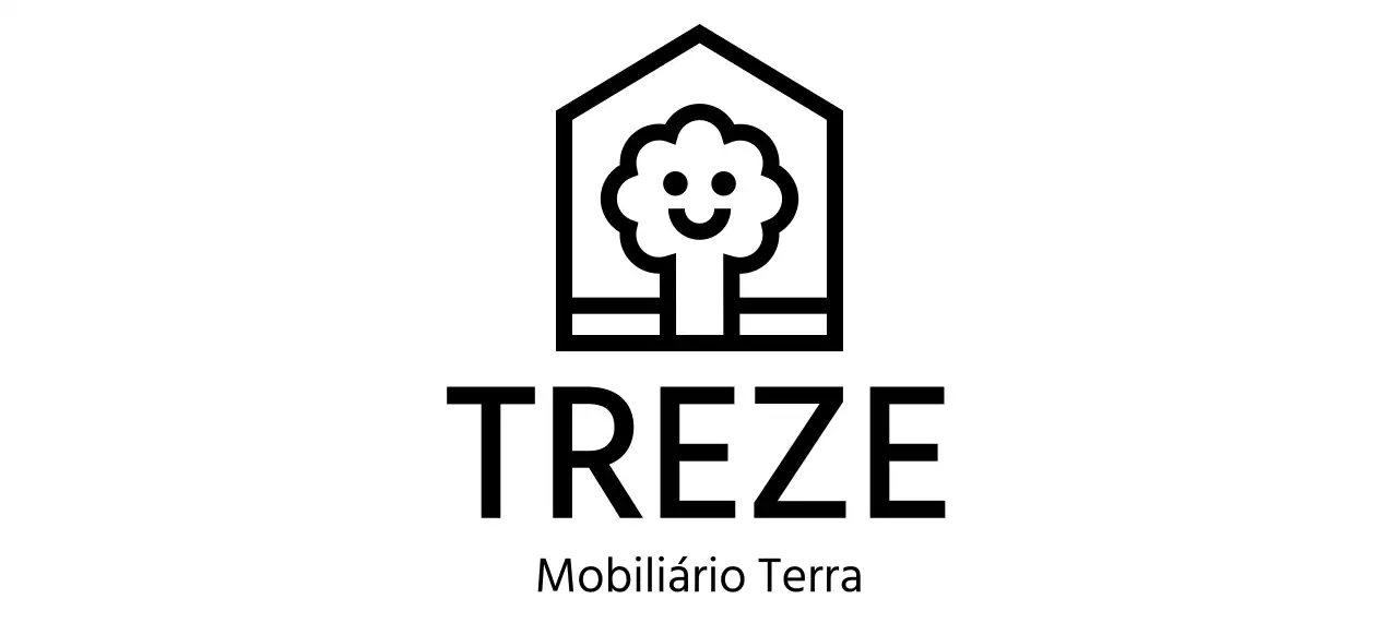 Design de empresa de mobiliário com logótipo de marca com uma árvore numa casa