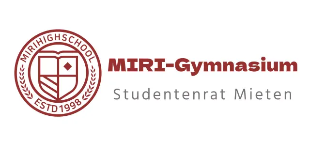 Logo der High School in Form eines kreisförmigen Bildungssymbols in Burgunderrot