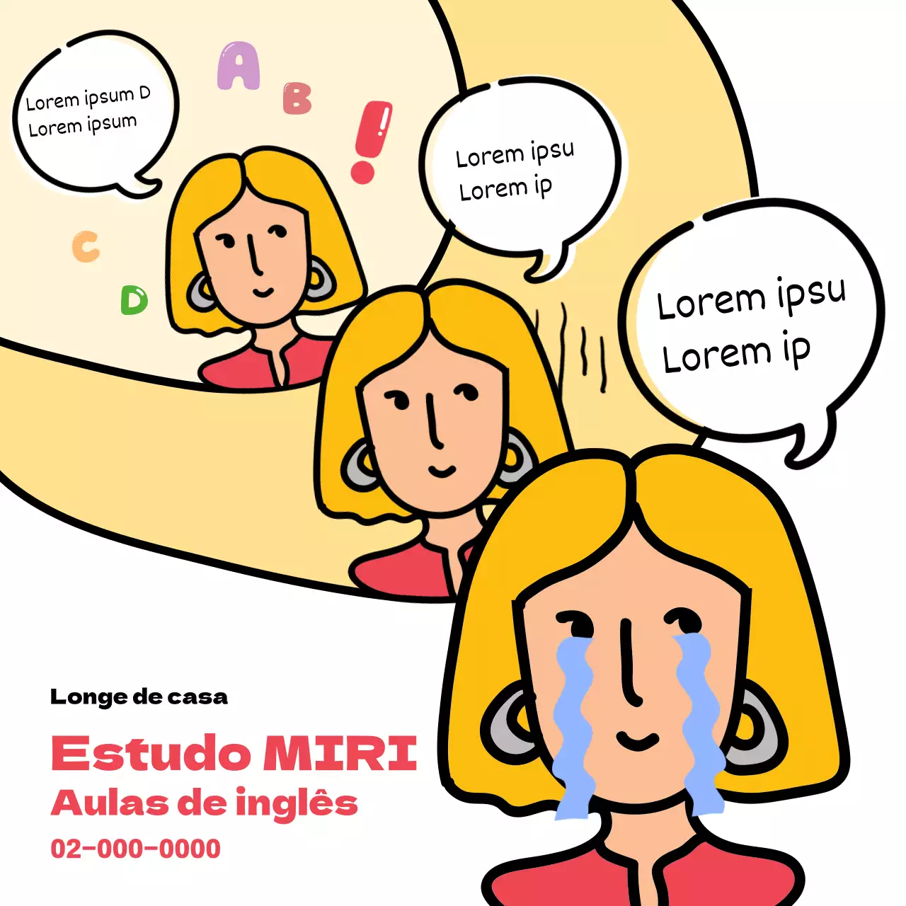 Um anúncio de uma página com texto vermelho e um fundo branco e um balão de diálogo engraçado