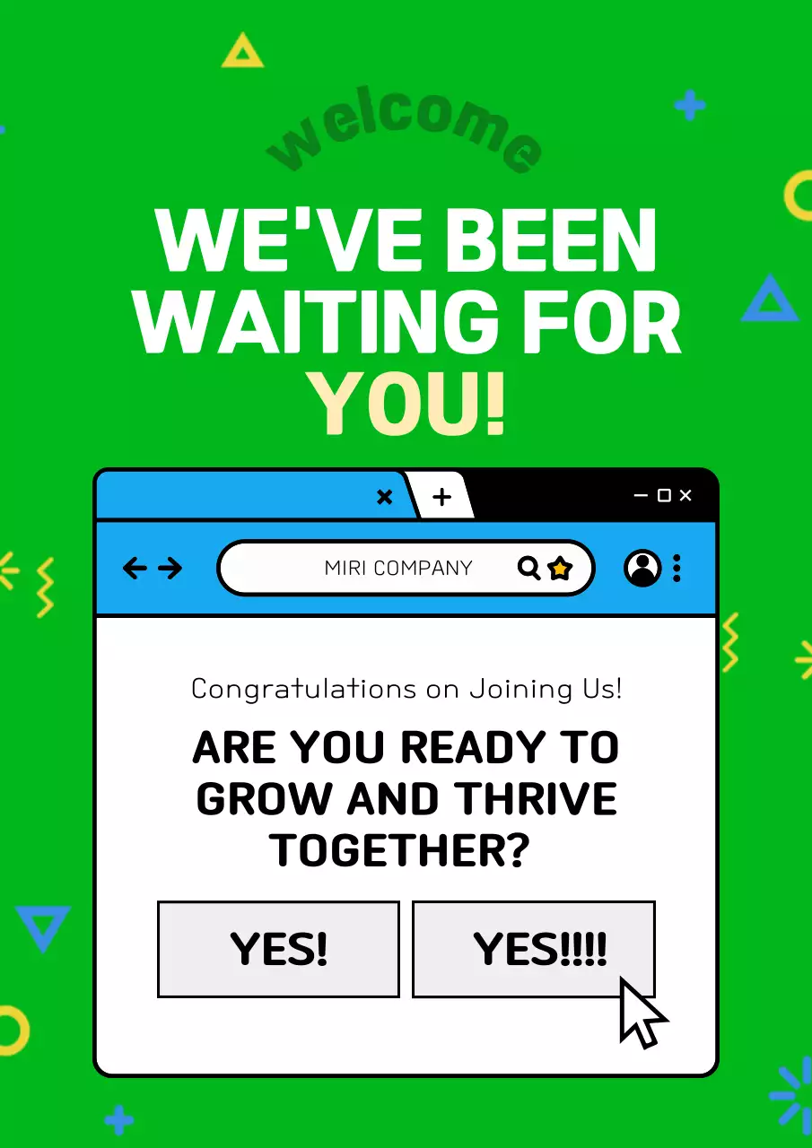 A simple green and blue welcome to work announcement