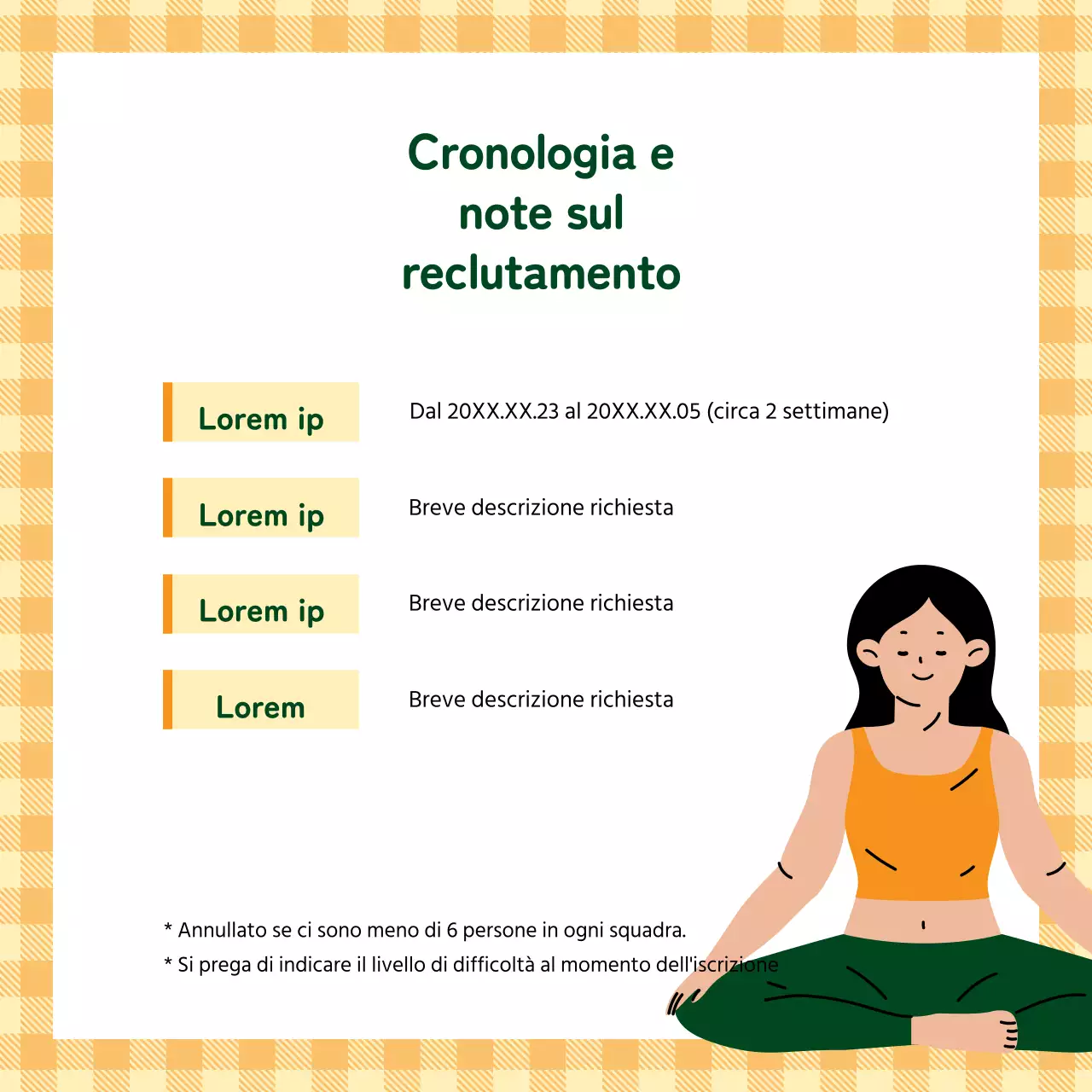 Una semplice proposta di reclutamento per lo yoga in arancione e verde