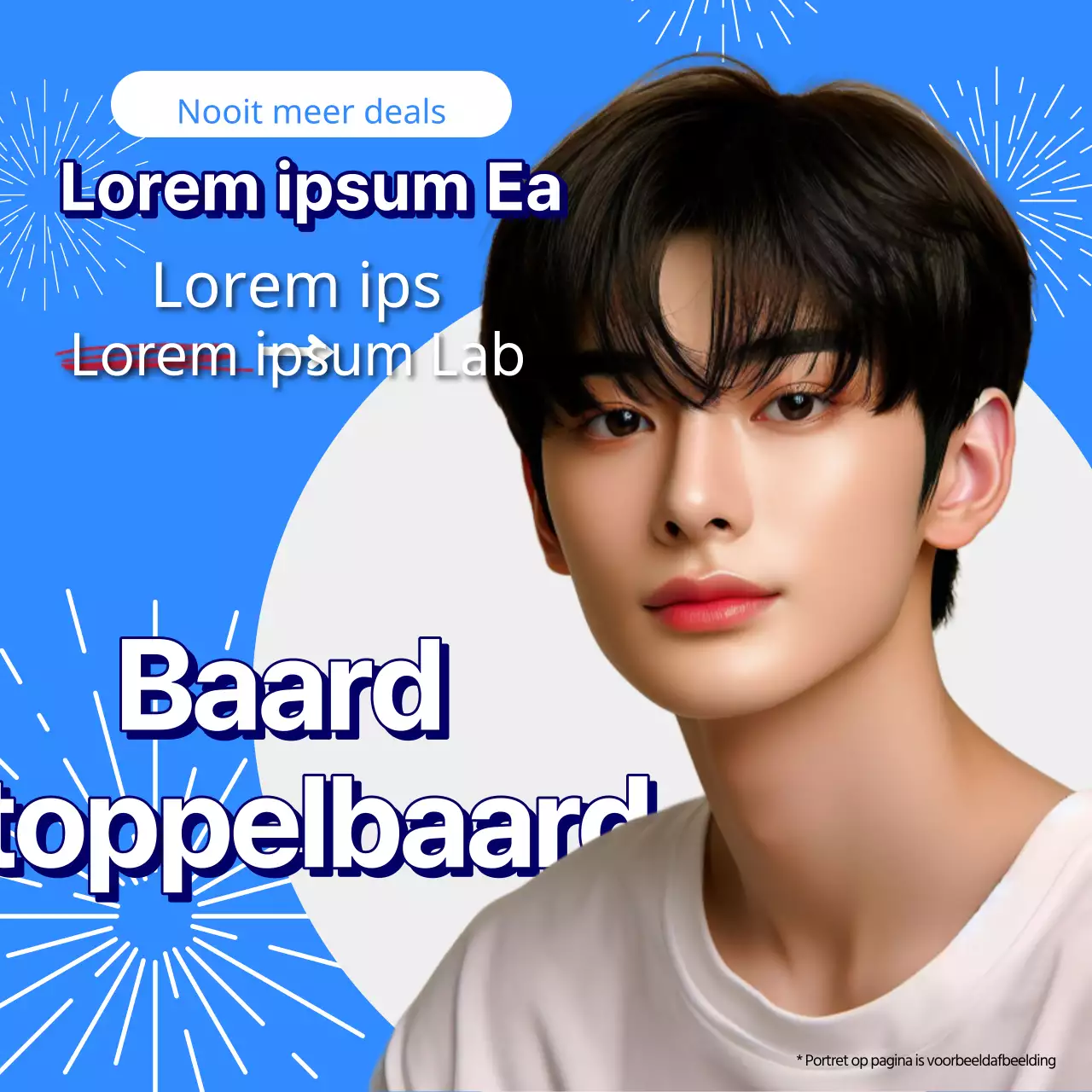 Advertentie voor laserontharing voor mannen met een knal blauw en wit