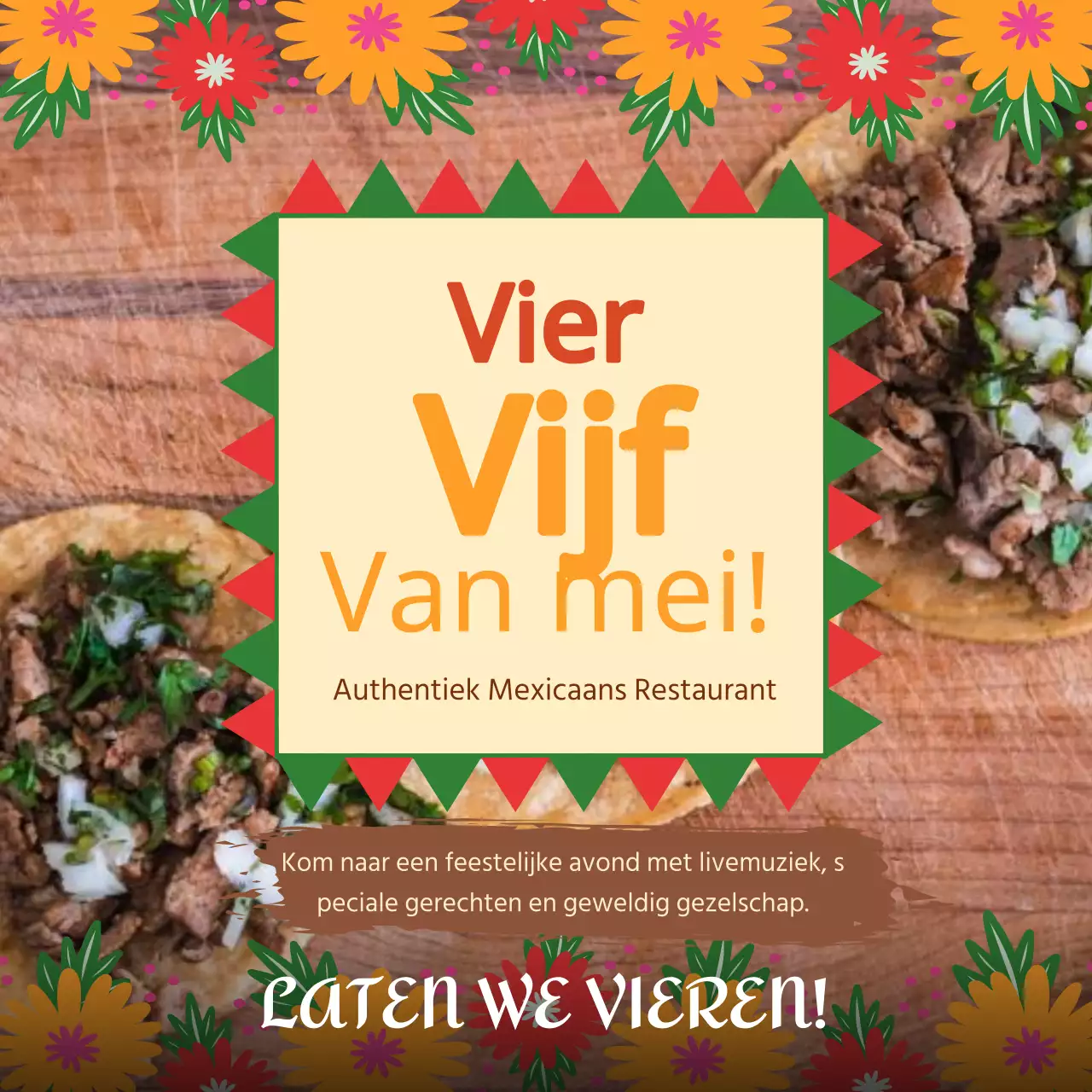 Geel en Oranje Kitsch Cinco de Mayo Restaurant Advertentie