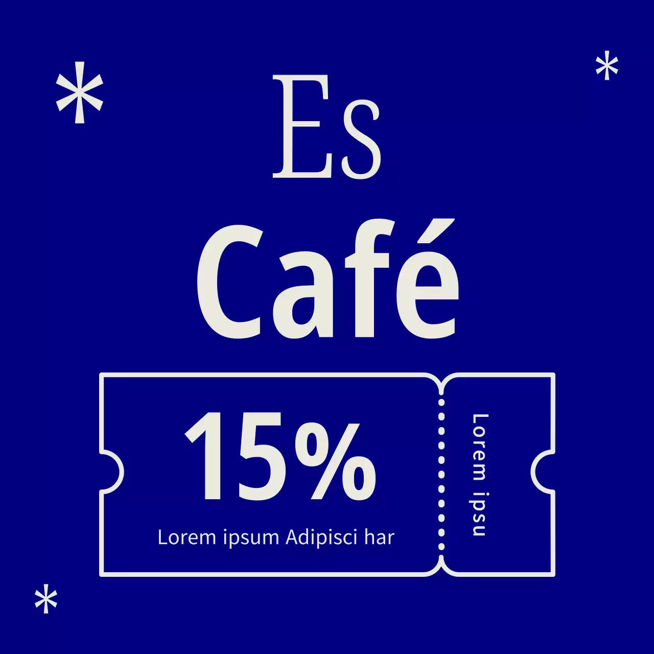 Un sencillo anuncio de cafetería en blanco y azul