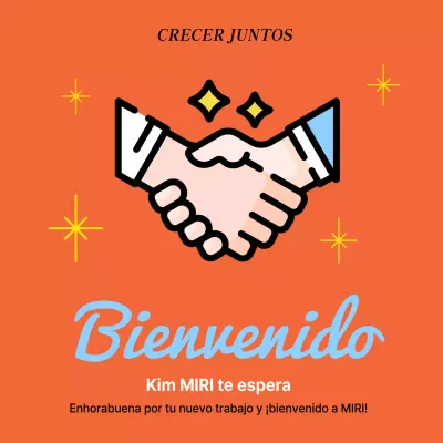 Un sencillo anuncio de bienvenida en naranja y azul claro