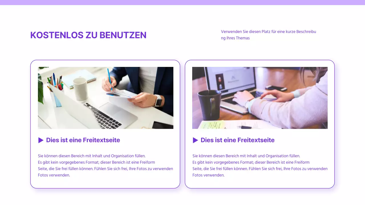 Präsentation mit einem einfachen lila und weißen Hintergrund und nur Elementen