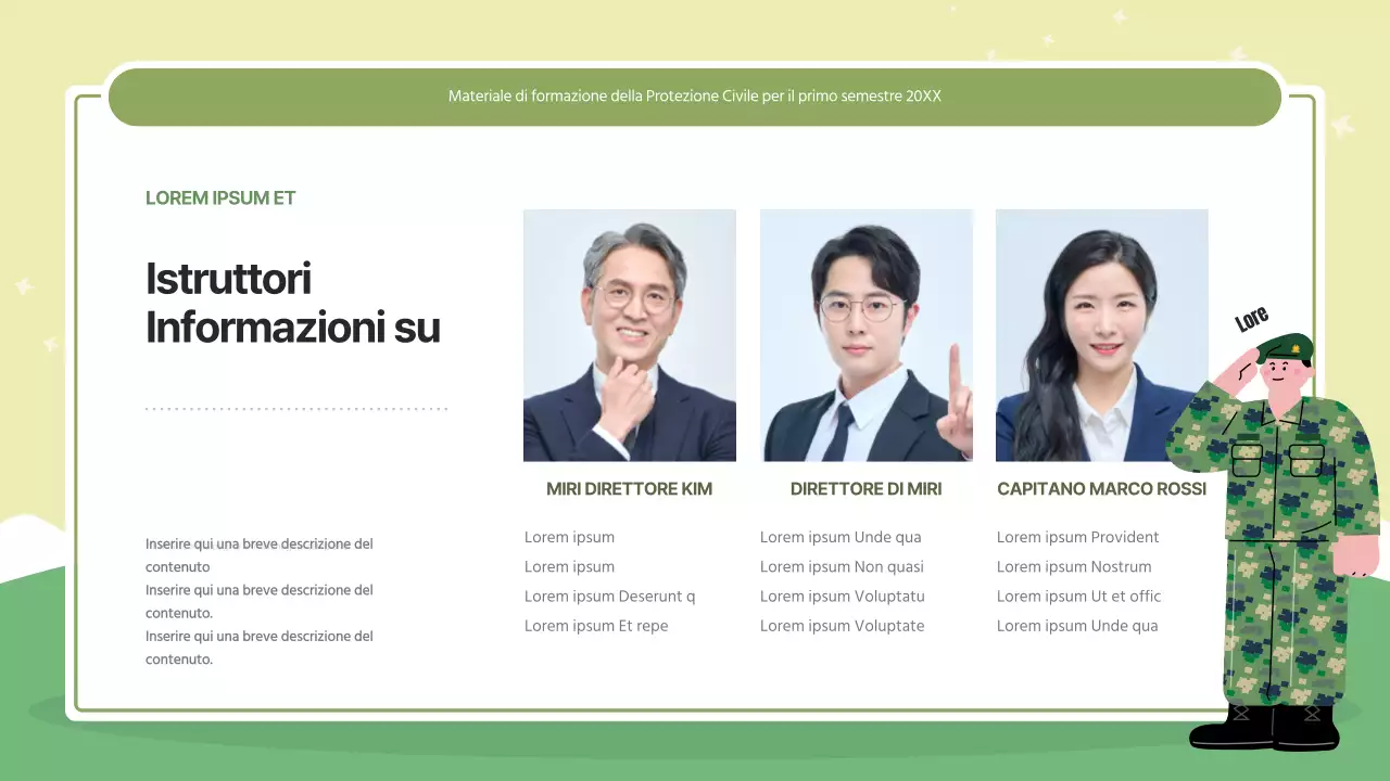 Formazione moderna di protezione civile in verde e verde lime.