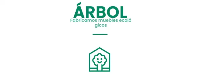 Diseño corporativo de muebles en color con logotipo de marca que representa un árbol en una casa
