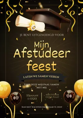 Uitnodiging afstudeerfeest zwart en goud elegant