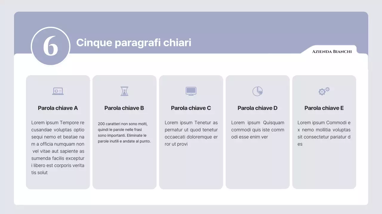 Testo semplice in malva e grigio, con molto spazio per scrivere