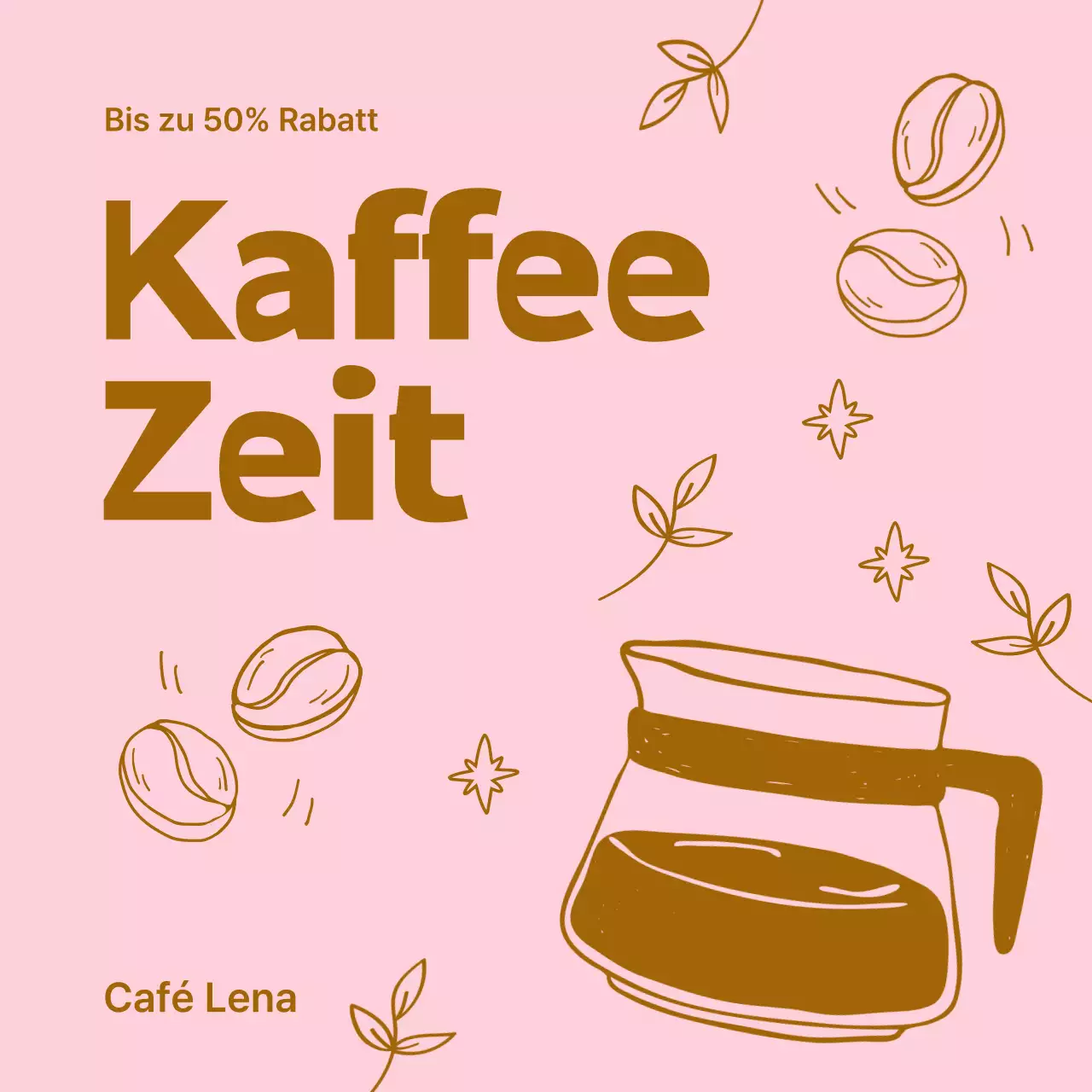 Eine Pop-Art-Kollektion von Café-Ankündigungen in Braun und Rosa Newsletter