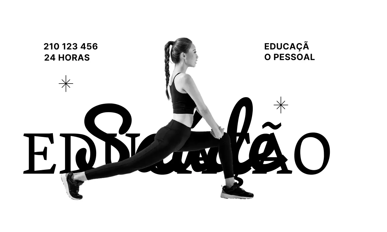 Um ginásio com letras cursivas e purpurinas e pessoas a fazer exercício
