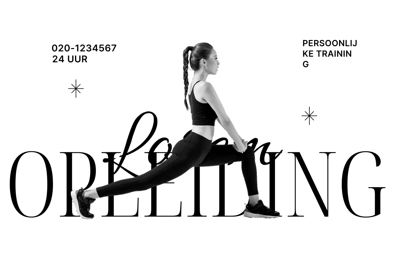 Een sportschool met cursief en glitter en mensen die trainen